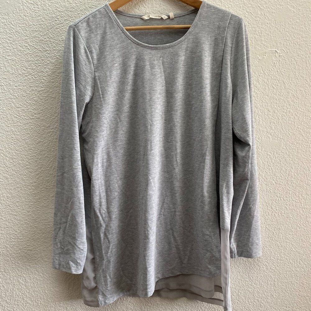 Soft Surroundings Touch of Sheer Tunic Top Large Shirt 2CM00 Gray Blouse Layer